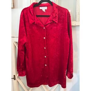 Diane Von Furstenberg size large red velvet blouse button down shirt